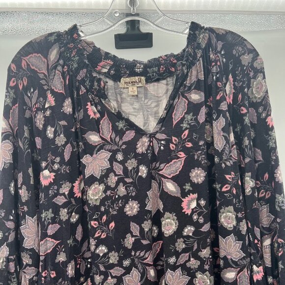One World Women's Floral V-Neck Top Multicolor Long Sleeve Size Small - Picture 2 of 9